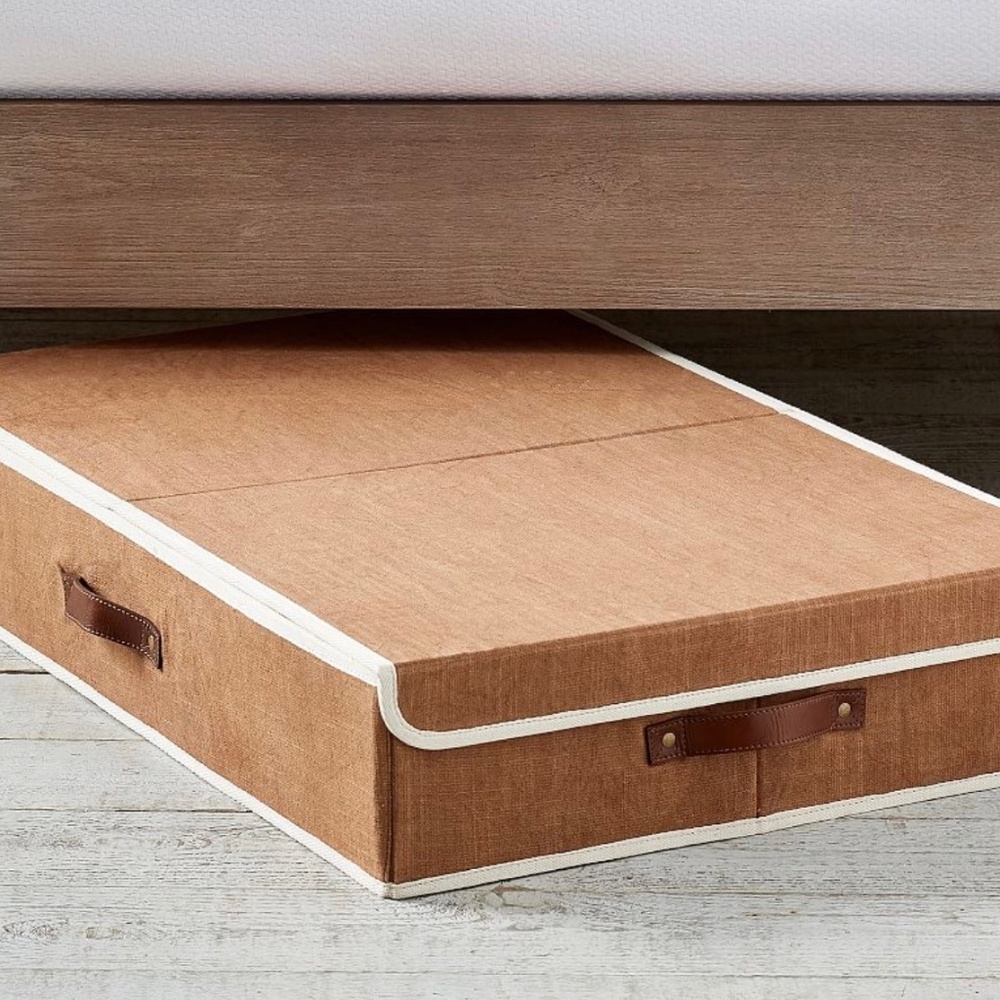 Pottery Barn Essential Canvas Foldable Storage Bins. 30" brown. Covered in linen